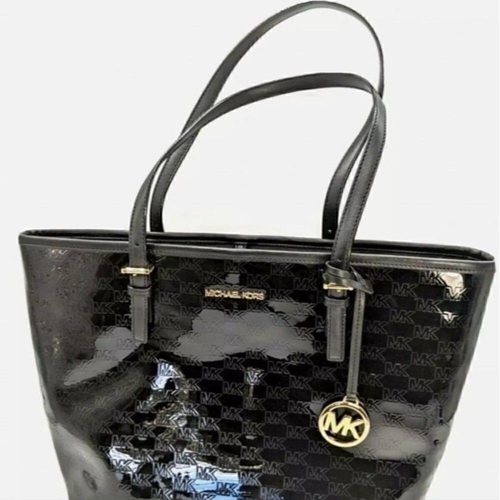 Michael KORS Jet Set Travel Carryall Tote Black Patent Leather MK - Picture 14 of 14